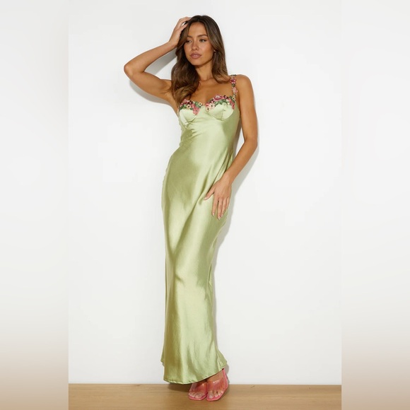 Celestine Embellished Satin Gown (Greenery)